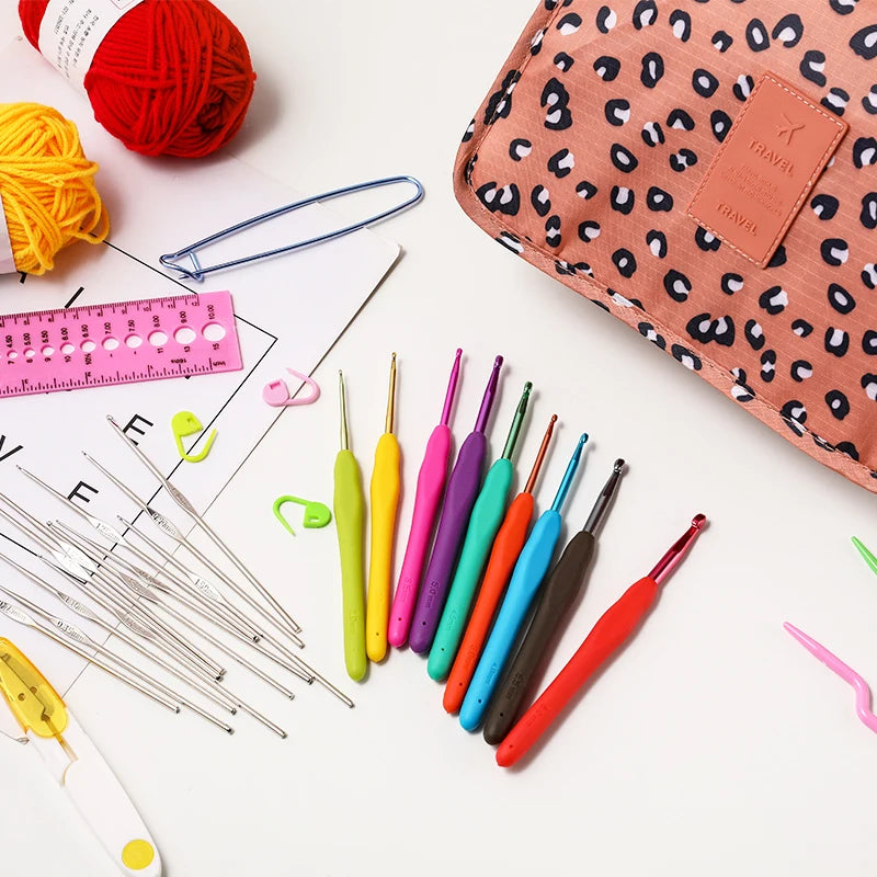 Crochet Hook Tool Set with Tote Organizer for Handmade Yarn Projects