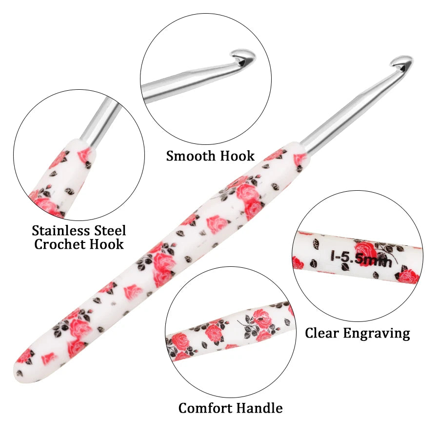 Crochet Hook, Rose Handle with Rubber Grip for Handmade Yarn Projects