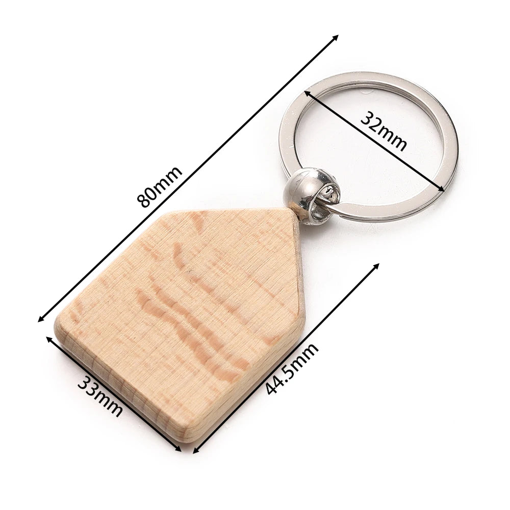 Wood Keychain Blanks Rectangle Geometric Keyrings DIY Jewelry Making