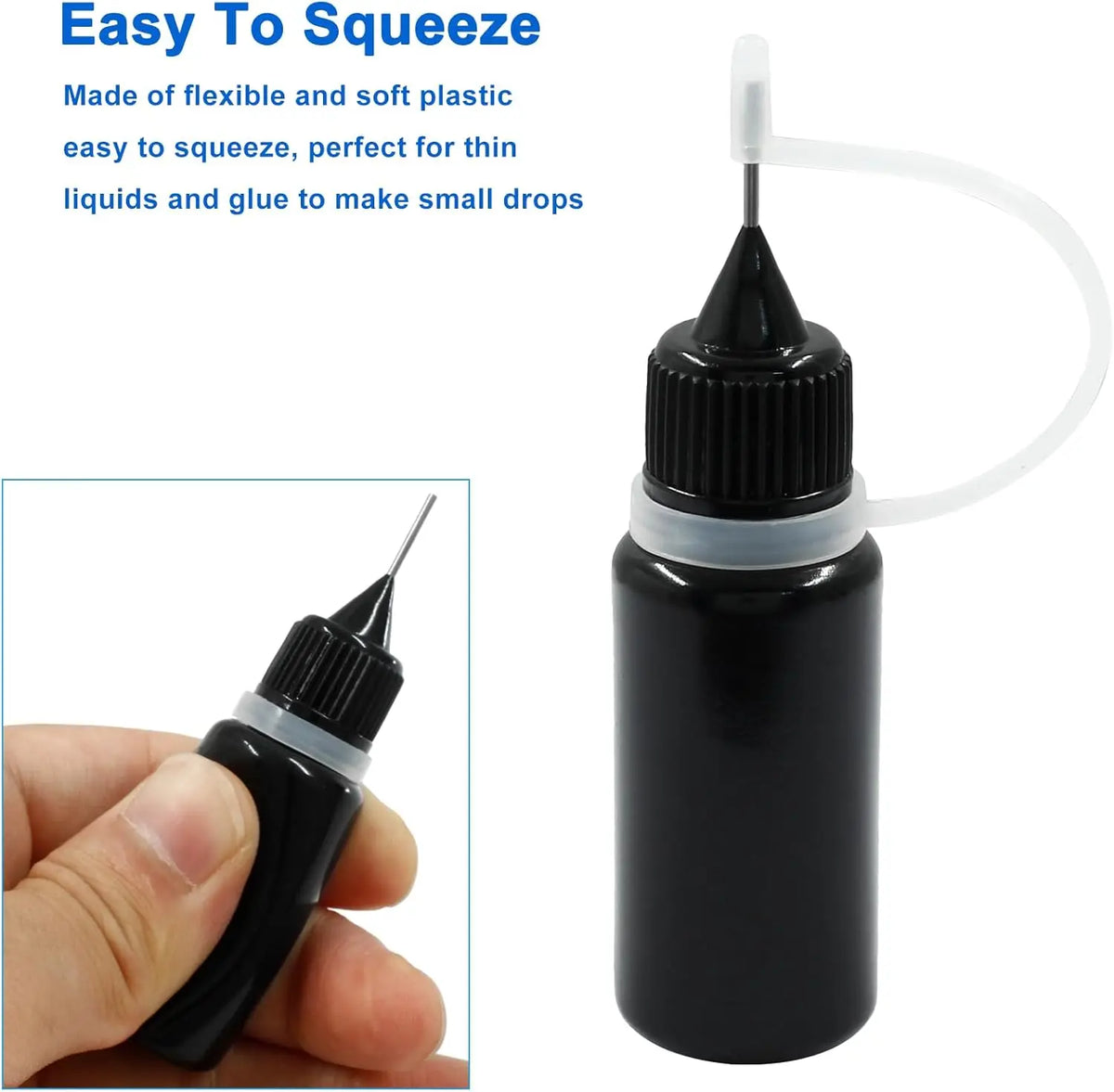 Glue Applicator Bottles Empty Needle Tip with Black Caps 5 Pack