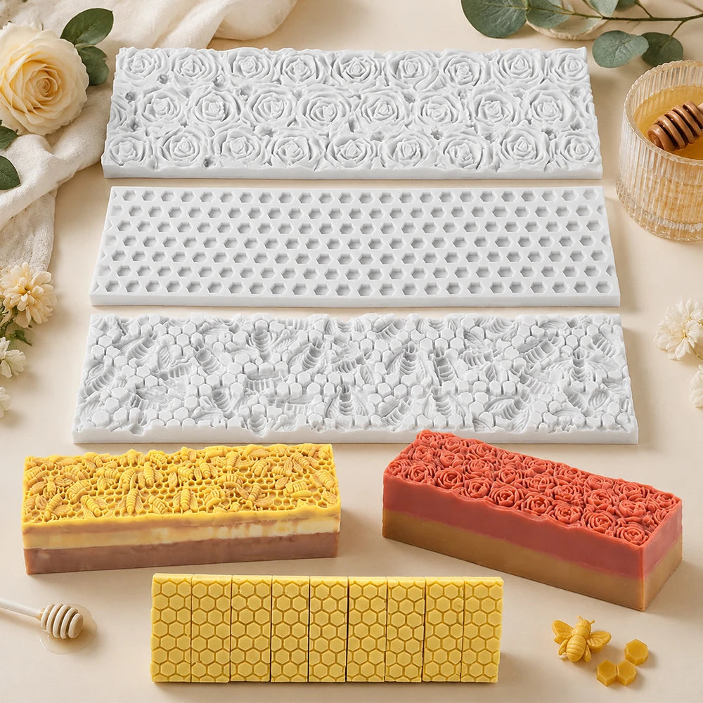 Silicone Embossing Mat for 1.2L Wooden Loaf Soap Mold Rose Honeycomb Bee Texture Liner DIY Handmade Soap Making Tool