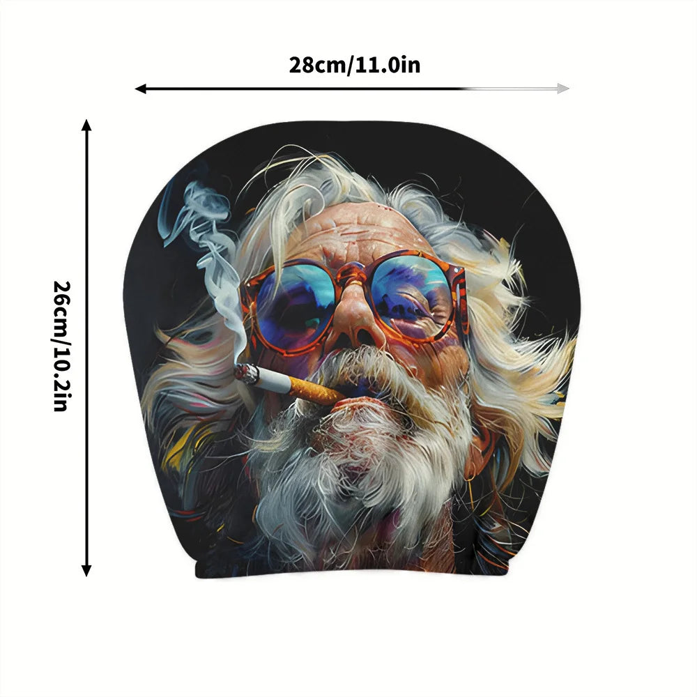 Car Headrest Covers, Hippie Old Man Print, 2pcs, Universal Fit