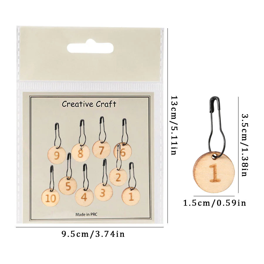 Stitch Counters, Wooden Needle Clips for Knitting & Needlecraft Projects