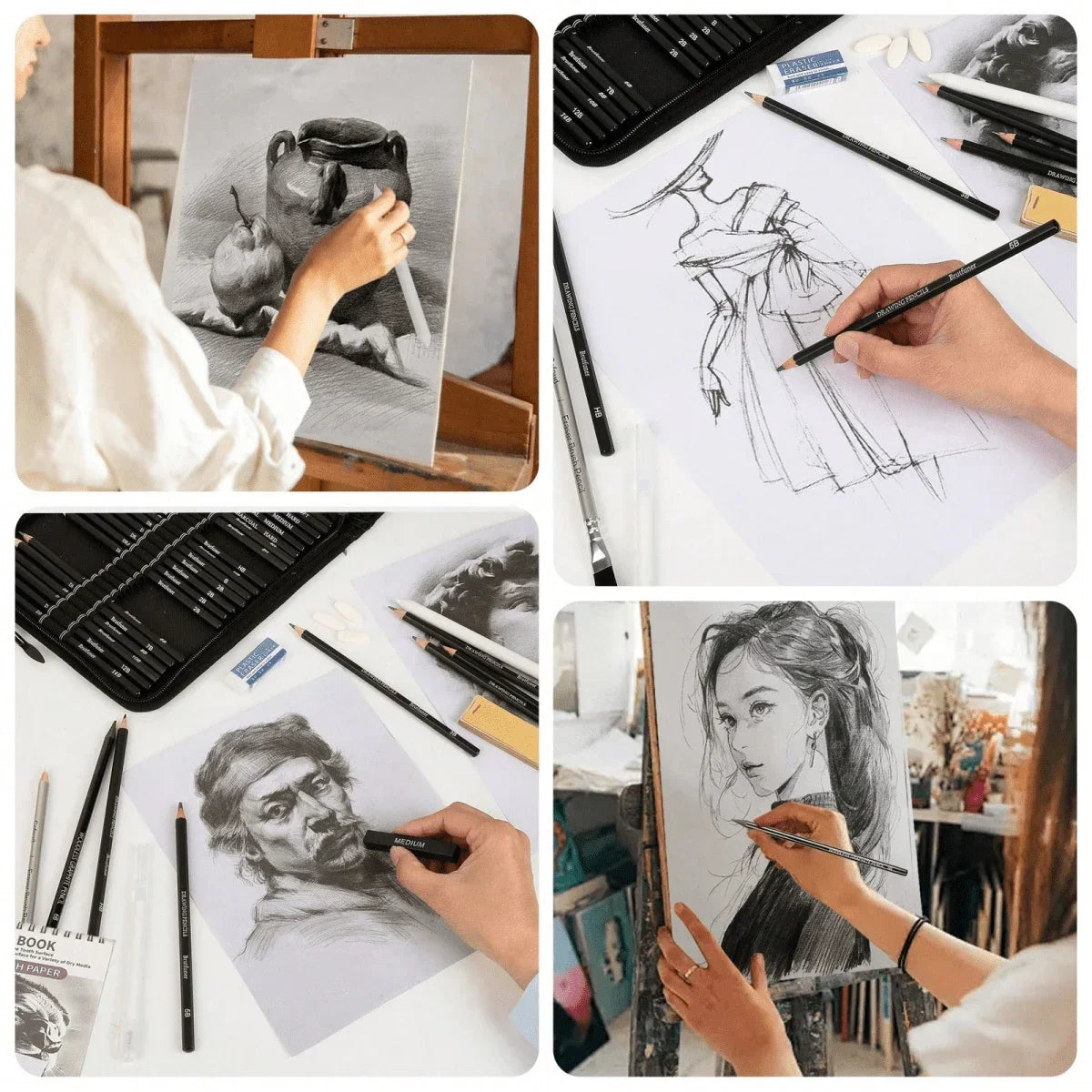 Artist Drawing & Sketching Kit with Sketchbook — 46 to 68 Pieces