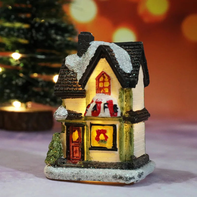 Christmas Village House LED Figurine Resin Snow Scene Holiday Decor