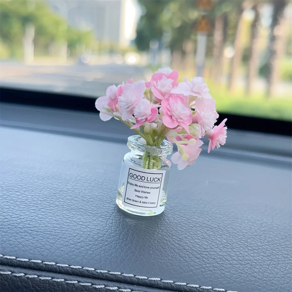 Delicate Miniature Potted Flowers Assorted Car Dashboard Ornament Decoration