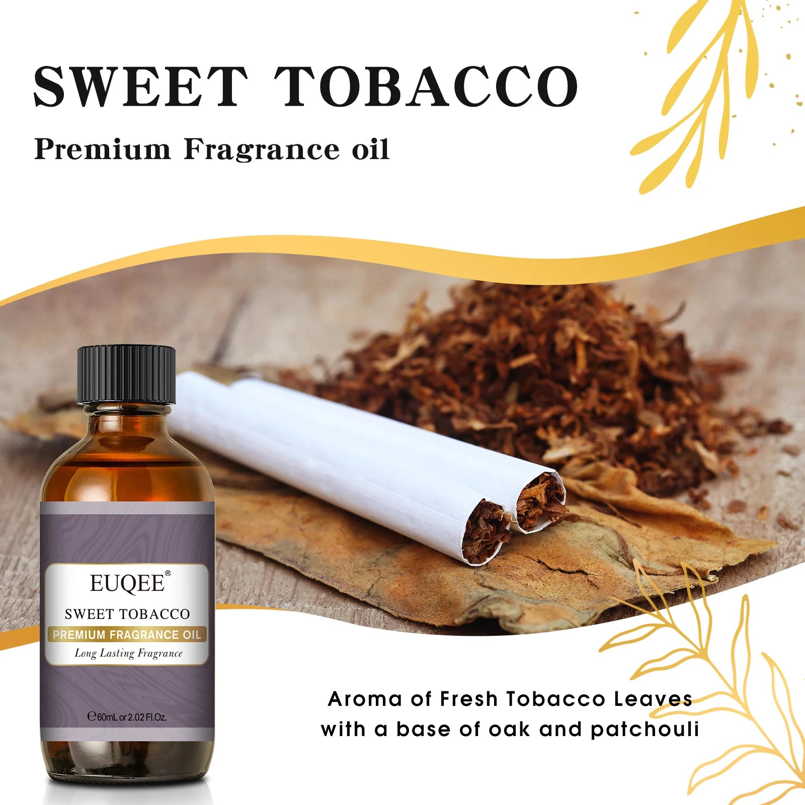 EUQEE 60ml Men's Fragrance Oils with Glass Dropper Leather Dragons Blood Forest Pine Chocolate Aroma Oils For Car Diffusion