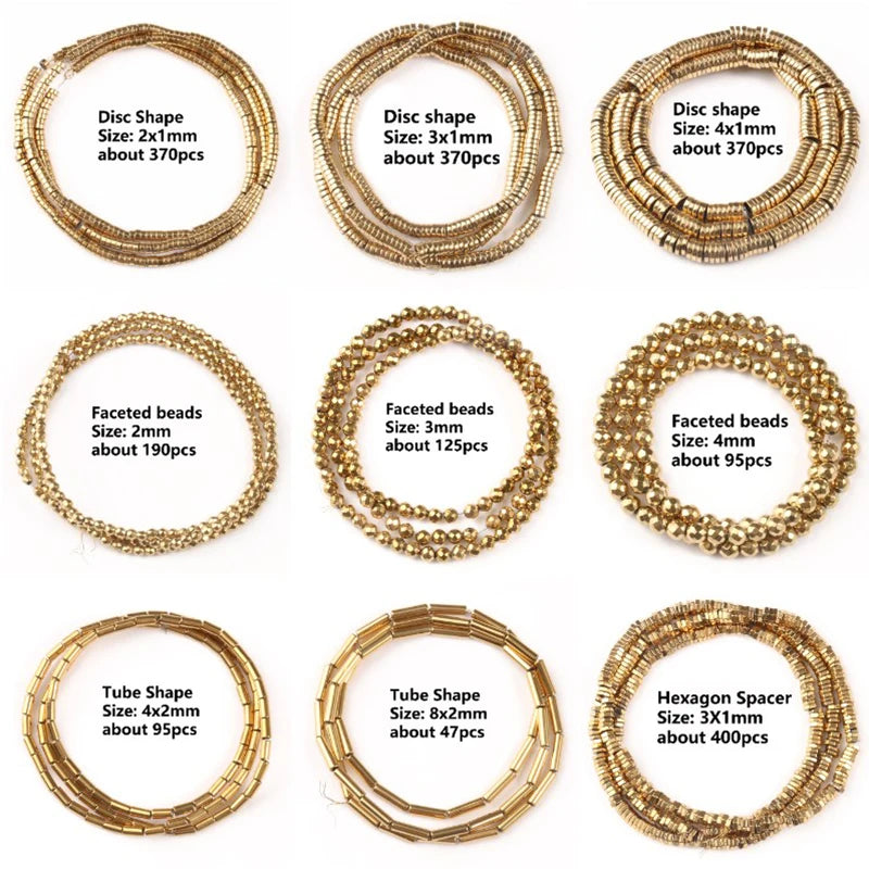 Stone Beads Gold-Tone Hematite-Style Spacer Shapes for DIY Jewelry Making
