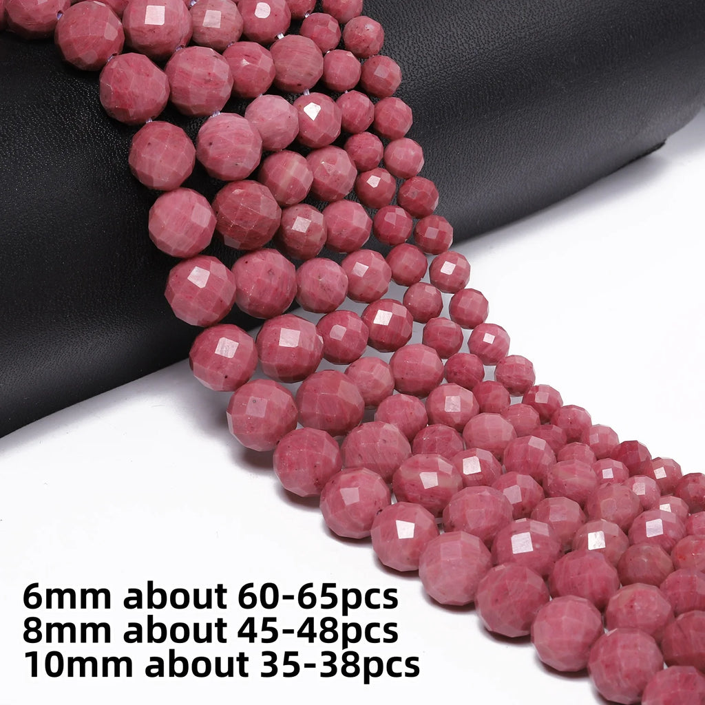 Stone Beads Faceted Round Red Rhodonite-Style for DIY Jewelry Making Craft Beads