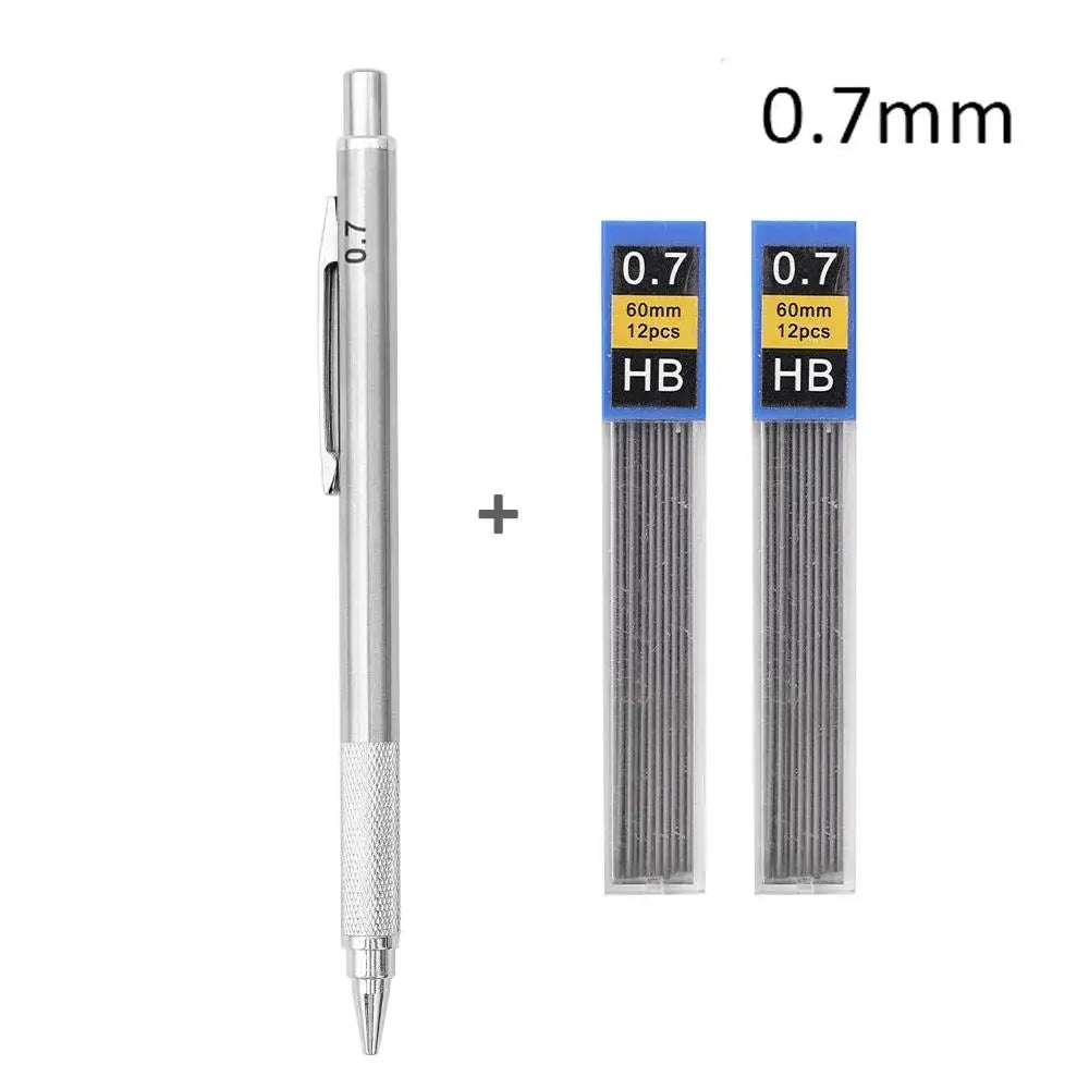 Mechanical Pencil, Metal Anti-Slip Grip, 0.3–2.0mm + Lead Refills