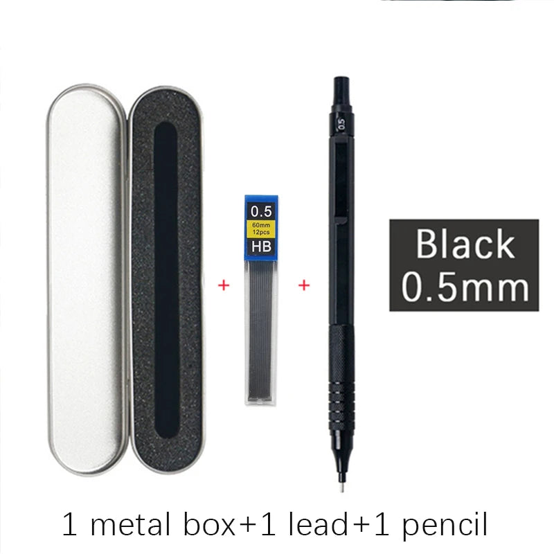 Metal Mechanical Pencil & Lead Refills — 0.3 to 2.0mm, Black or Silver
