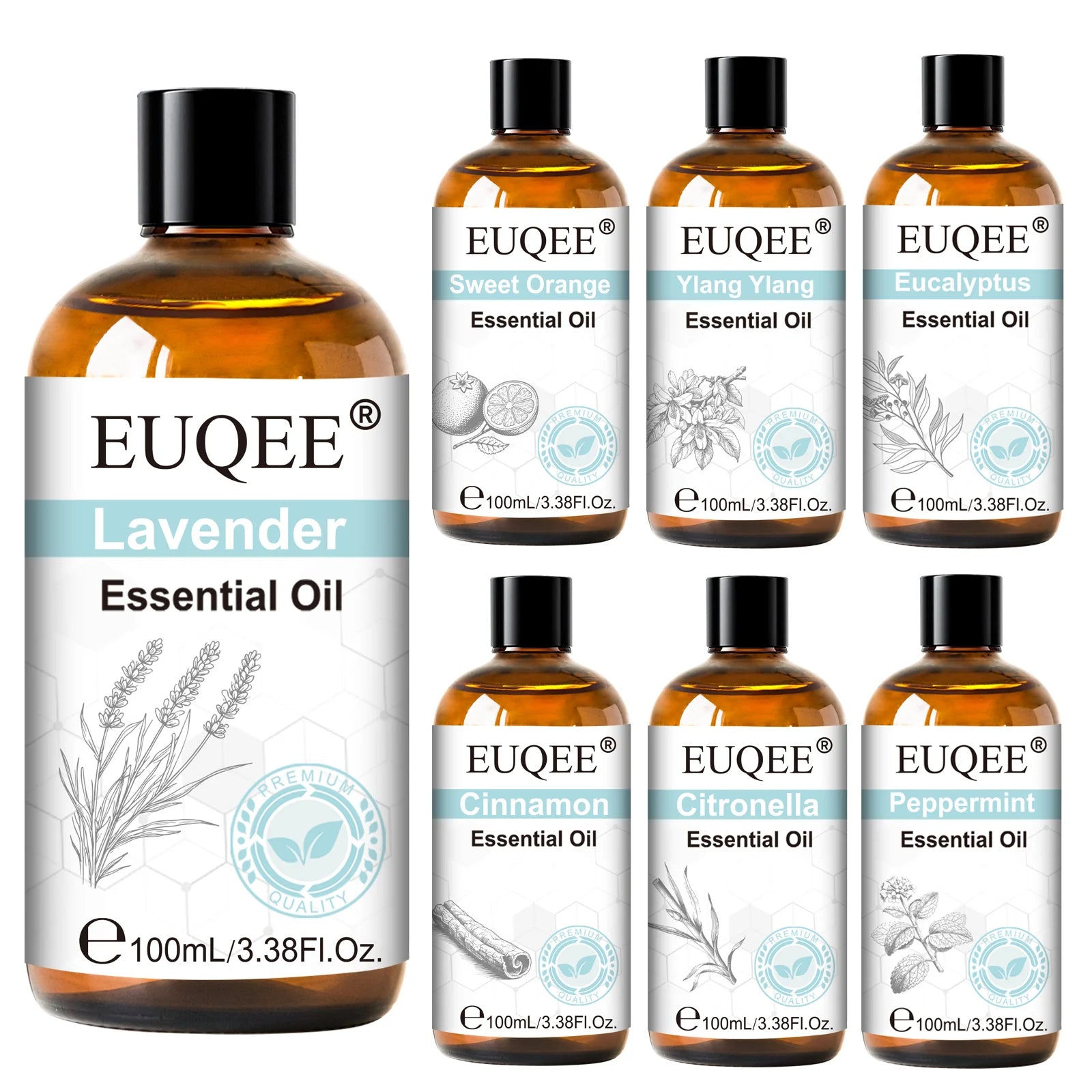 EUQEE 100ml Essential Oil For Aromatherapy,Diffuser,Candle Making Lavender Vanilla Sandalwood Lemongrass Aroma Essential Oil