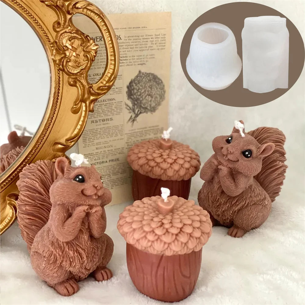 Cute Squirrel Candle Silicone Mold 3D Pinecone Scented Plaster Mold DIY Chipmunk Animal Soap Epoxy Resin Crafts Making Mold
