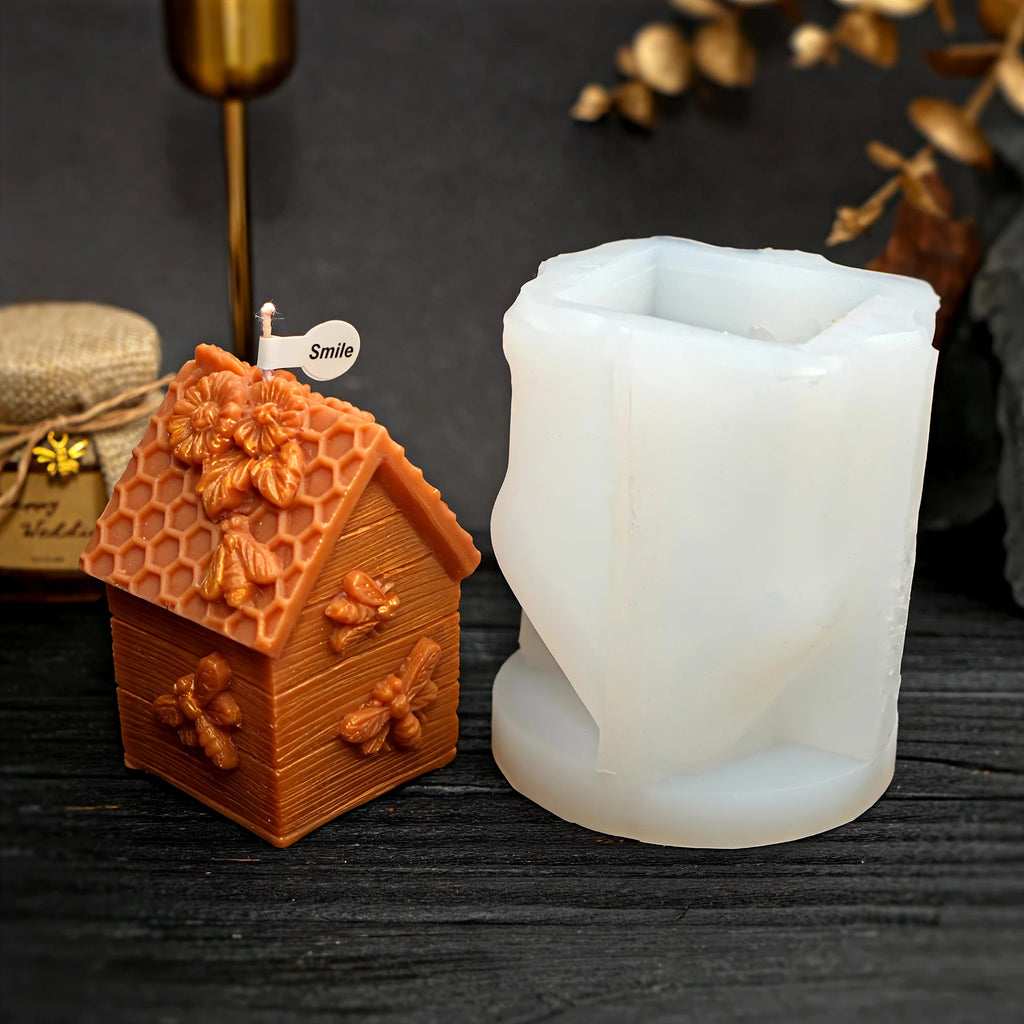 Candle Molds Silicone Bee Honeycomb Flower Pillar Hive House Honey Pot Casting
