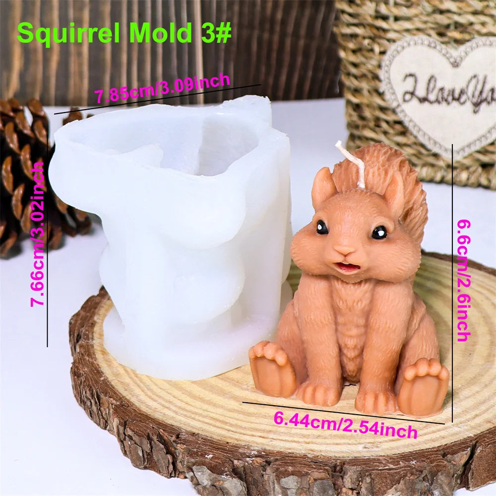 Squirrel & Acorn Candle Mold - Silicone 3D Animal & Nut Molds, 8 Styles