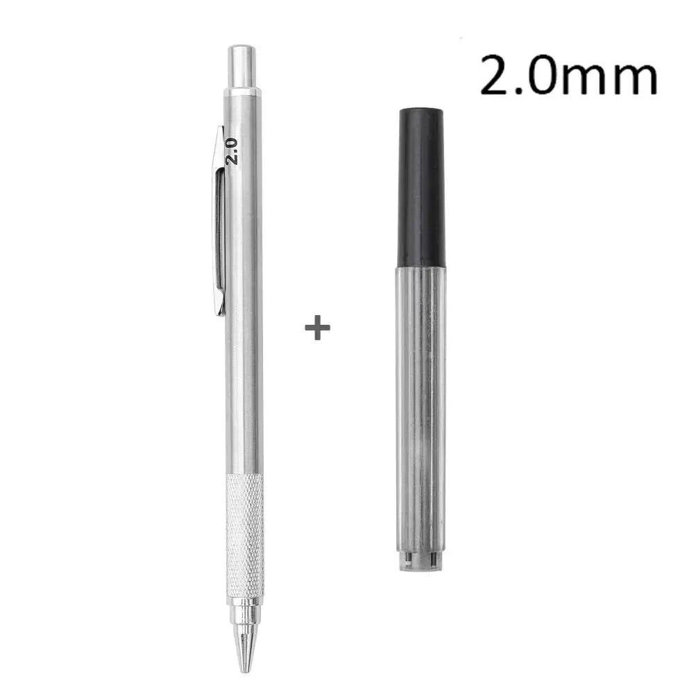 Mechanical Pencil, Metal Anti-Slip Grip, 0.3–2.0mm + Lead Refills