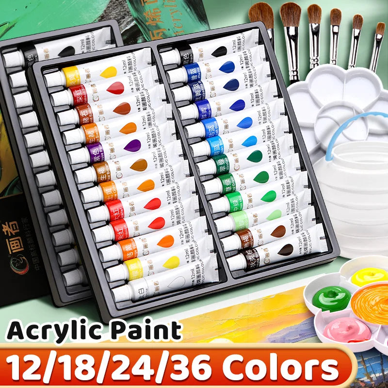 Acrylic Paint Set 12ml Tubes — 12 or 36 Colors for Canvas & DIY Art