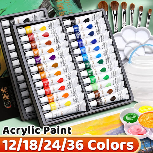 Acrylic Paint Set, 12ml Tubes — 12 or 36 Colors, Canvas & DIY Art