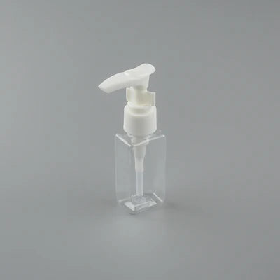 Clear rectangular PET bottle with white pump dispenser