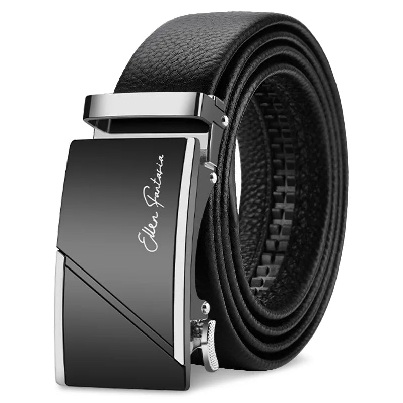 Men's Genuine Leather Belt Automatic Buckle Adjustable for Jeans, Business Wear