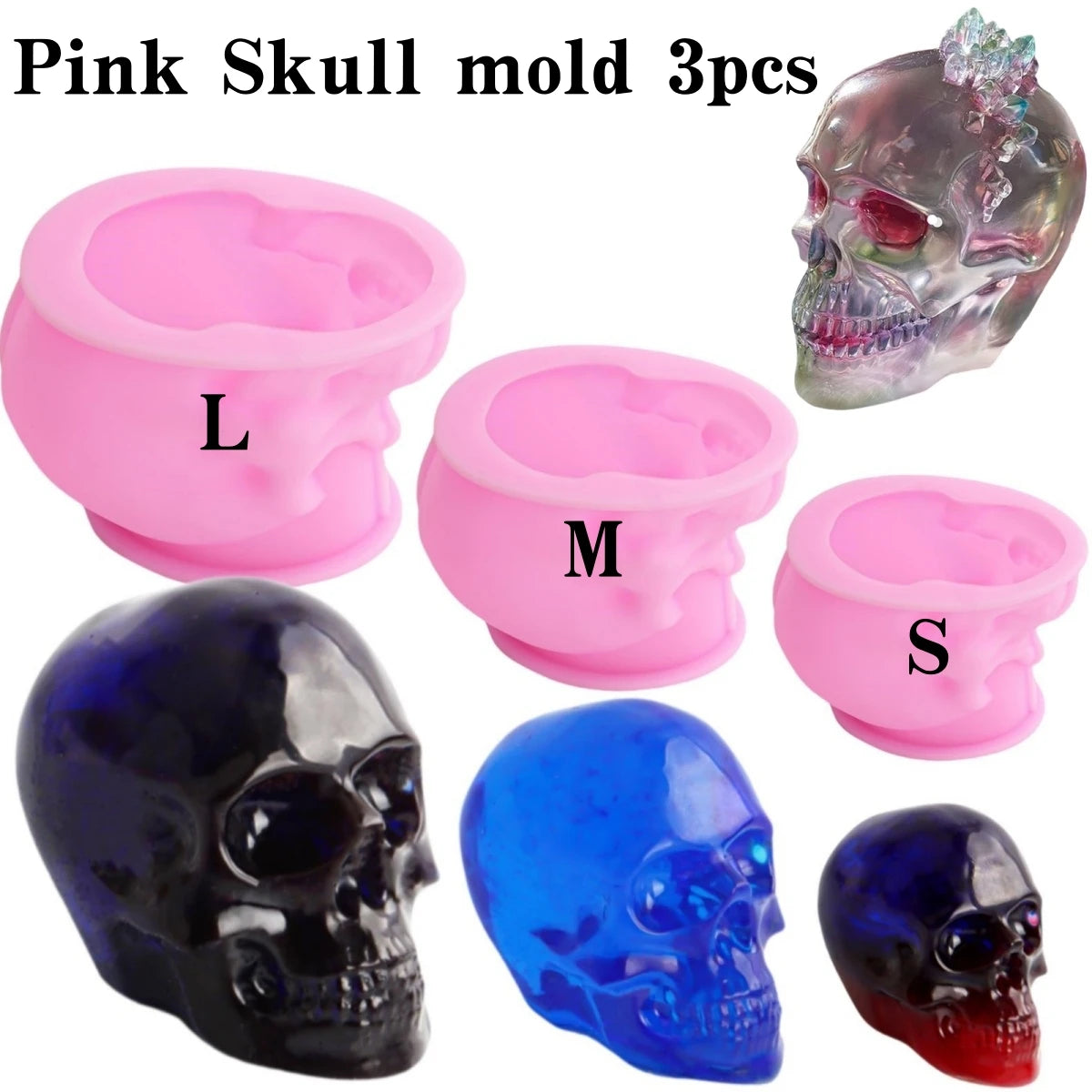 Skull Candle & Resin Mold - Silicone 3D, 10 Sizes & Sets