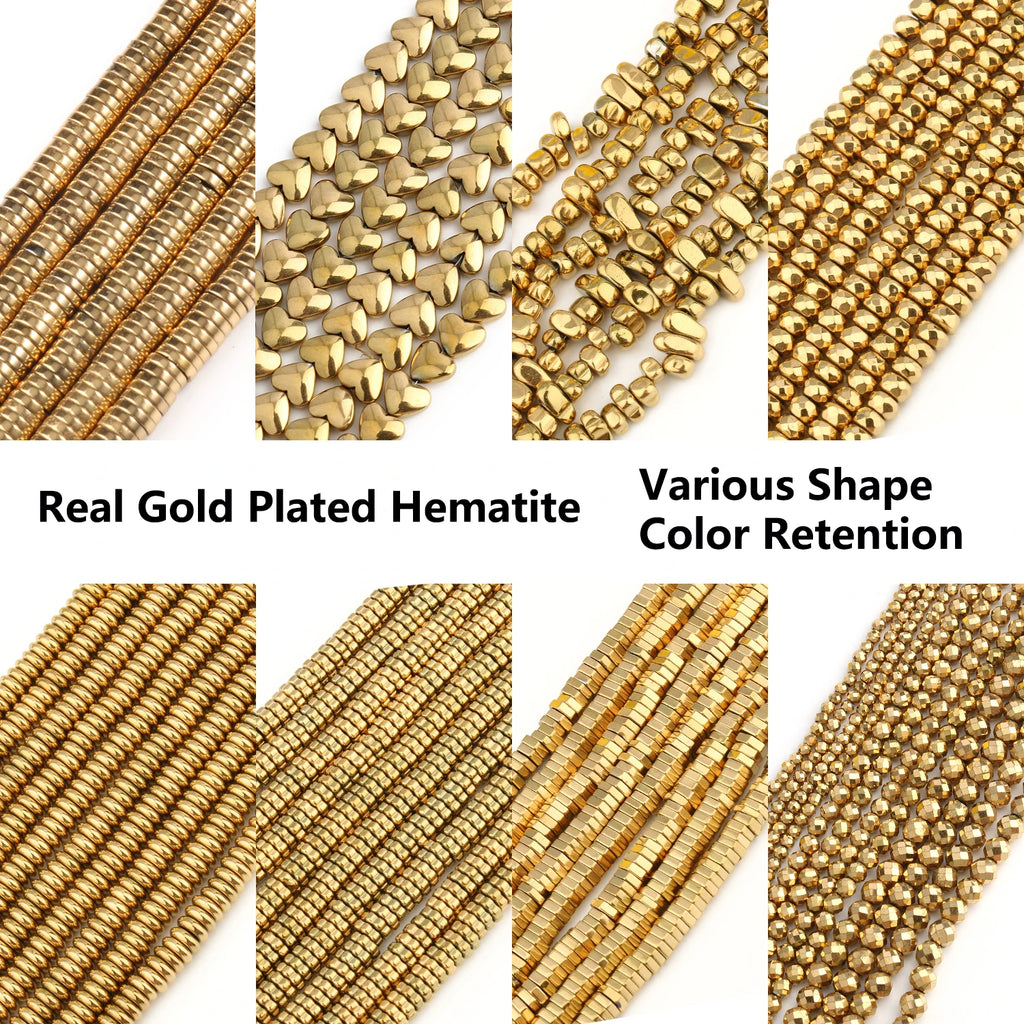 Stone Beads Gold-Tone Hematite-Style Spacer Shapes for DIY Jewelry Making