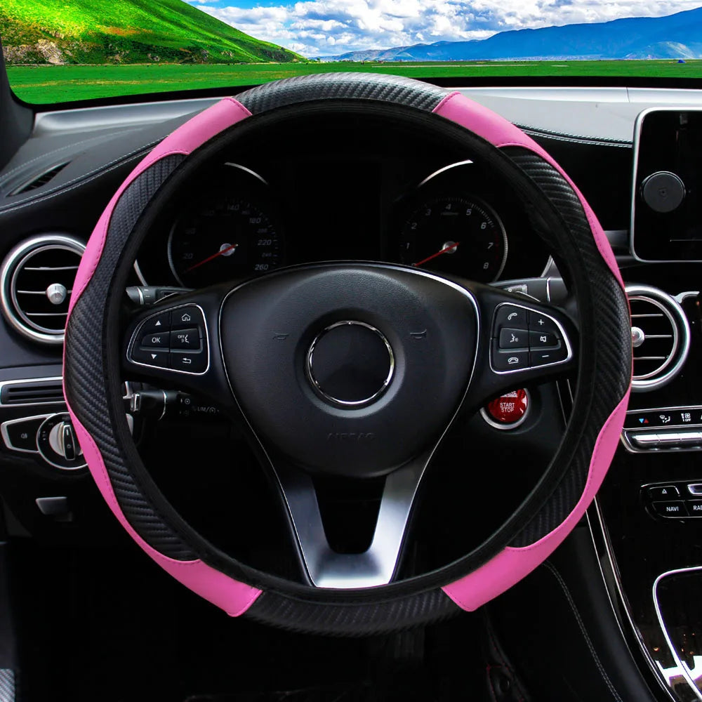 Steering Wheel Cover Carbon Fiber Steering Wheel Cover Anti-Slip Comfort