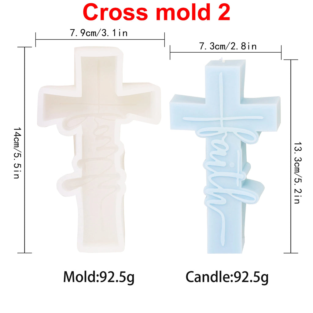 Cross Mold 2 diagram showing Faith cross mold and example casting dimensions and weights