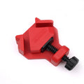 A red and black plastic angle clamp tool with a black adjustment knob, shown on a clean white background.