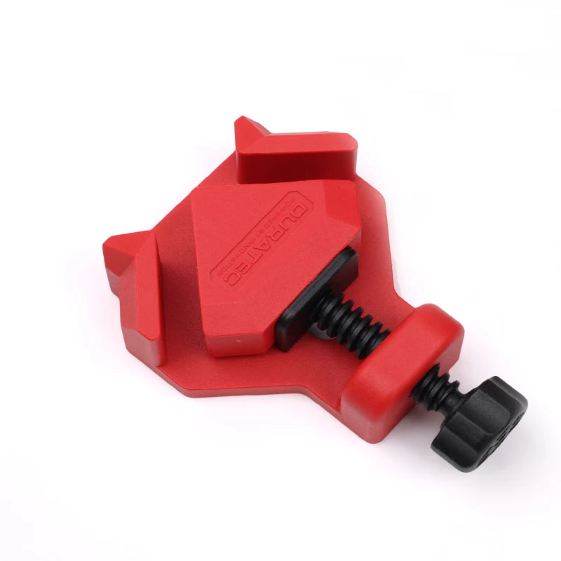 A red and black plastic angle clamp tool with a black adjustment knob, shown on a clean white background.