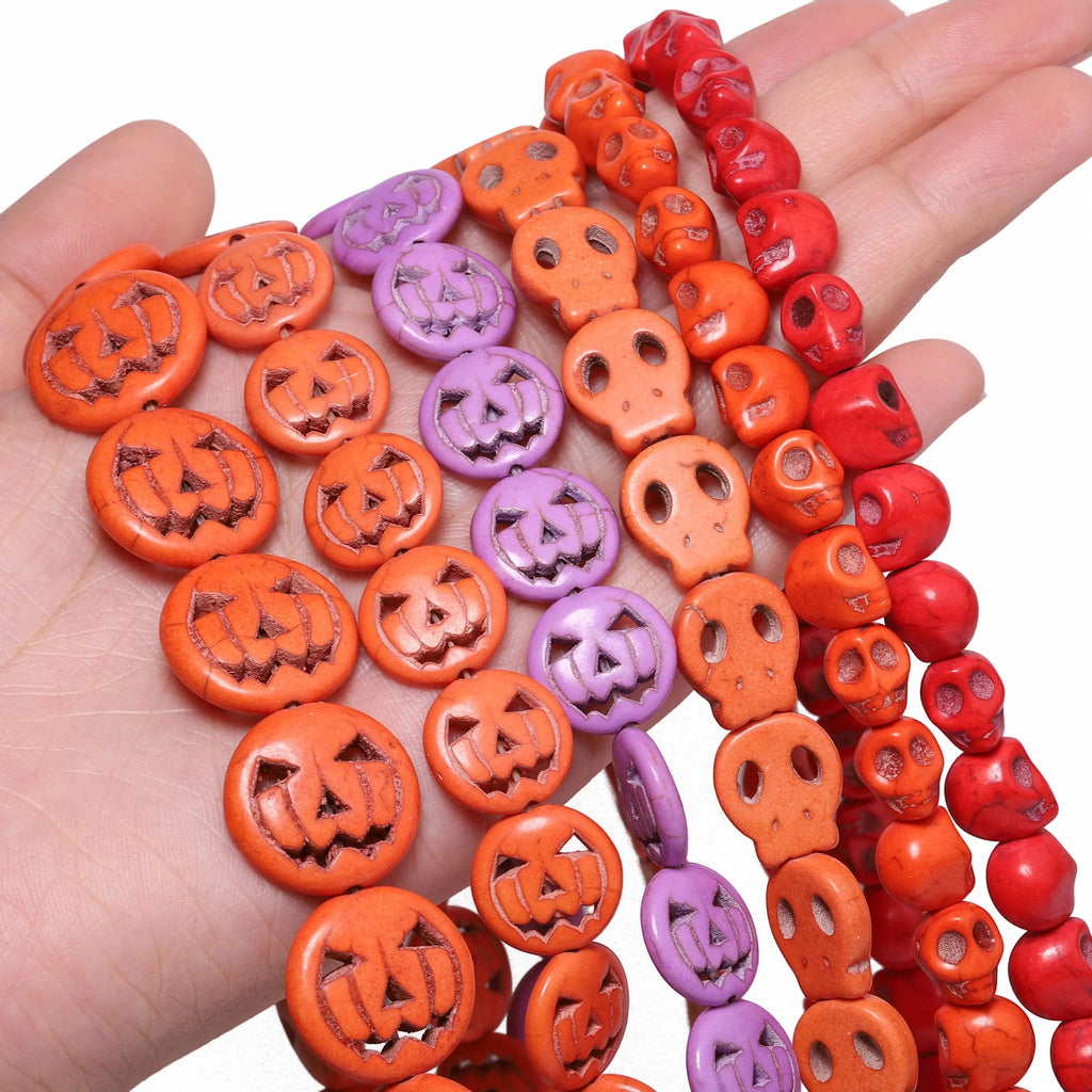 Stone Beads Halloween Pumpkin Skull Howlite Styles for DIY Jewelry Making