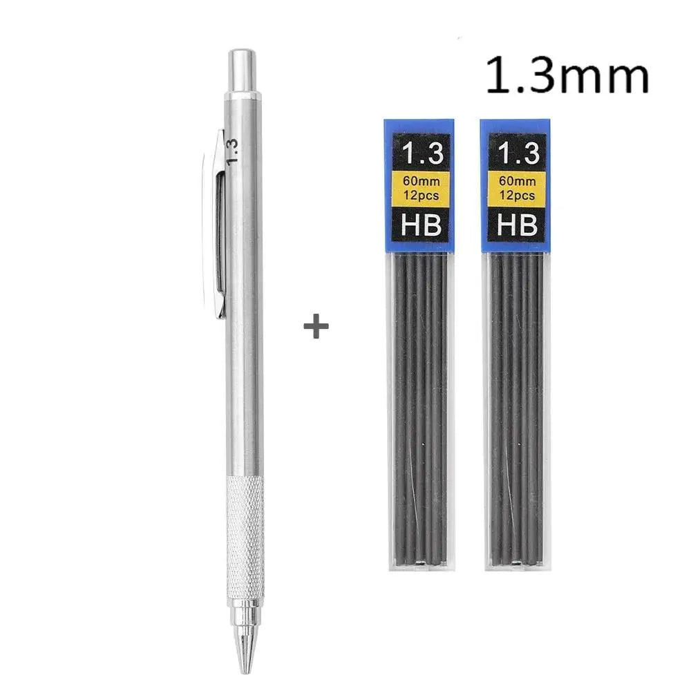 Mechanical Pencil, Metal Anti-Slip Grip, 0.3–2.0mm + Lead Refills