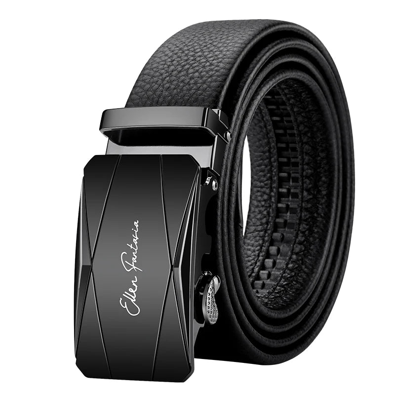 Men's Genuine Leather Belt Automatic Buckle Adjustable for Jeans, Business Wear