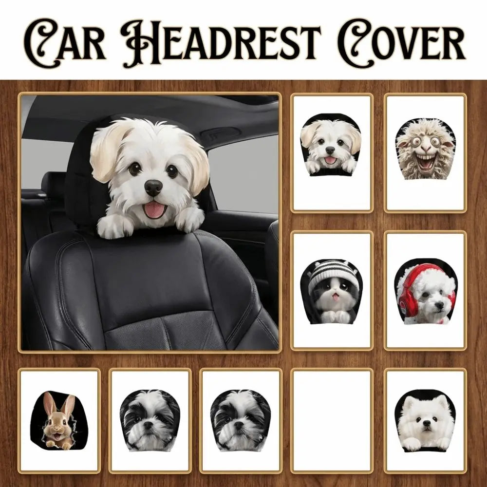 2PCS Elastic Car Headrest Covers Stain-Proof Cartoon Seat Headrest Protectors Funny Washable Auto Interior Decoration Cover