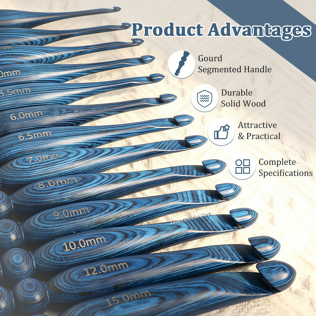 Crochet Hook, Blue Vintage-Style Wooden Handle for Handmade Yarn Crafts