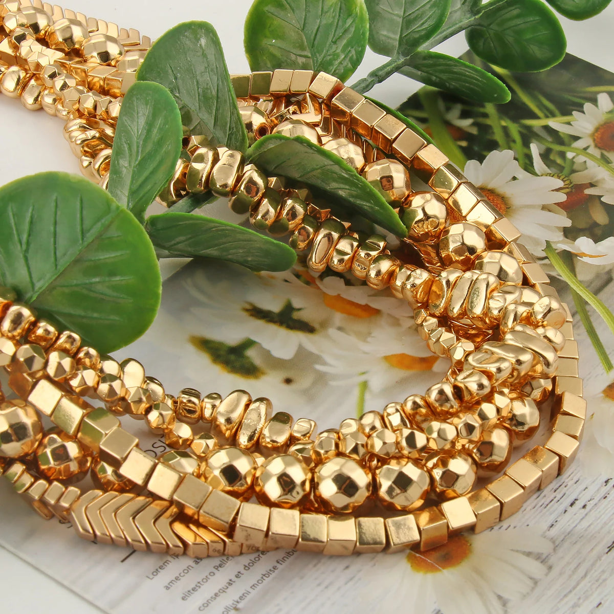 Stone Beads Hematite-Style Gold-Tone Mixed Shapes for DIY Jewelry Making
