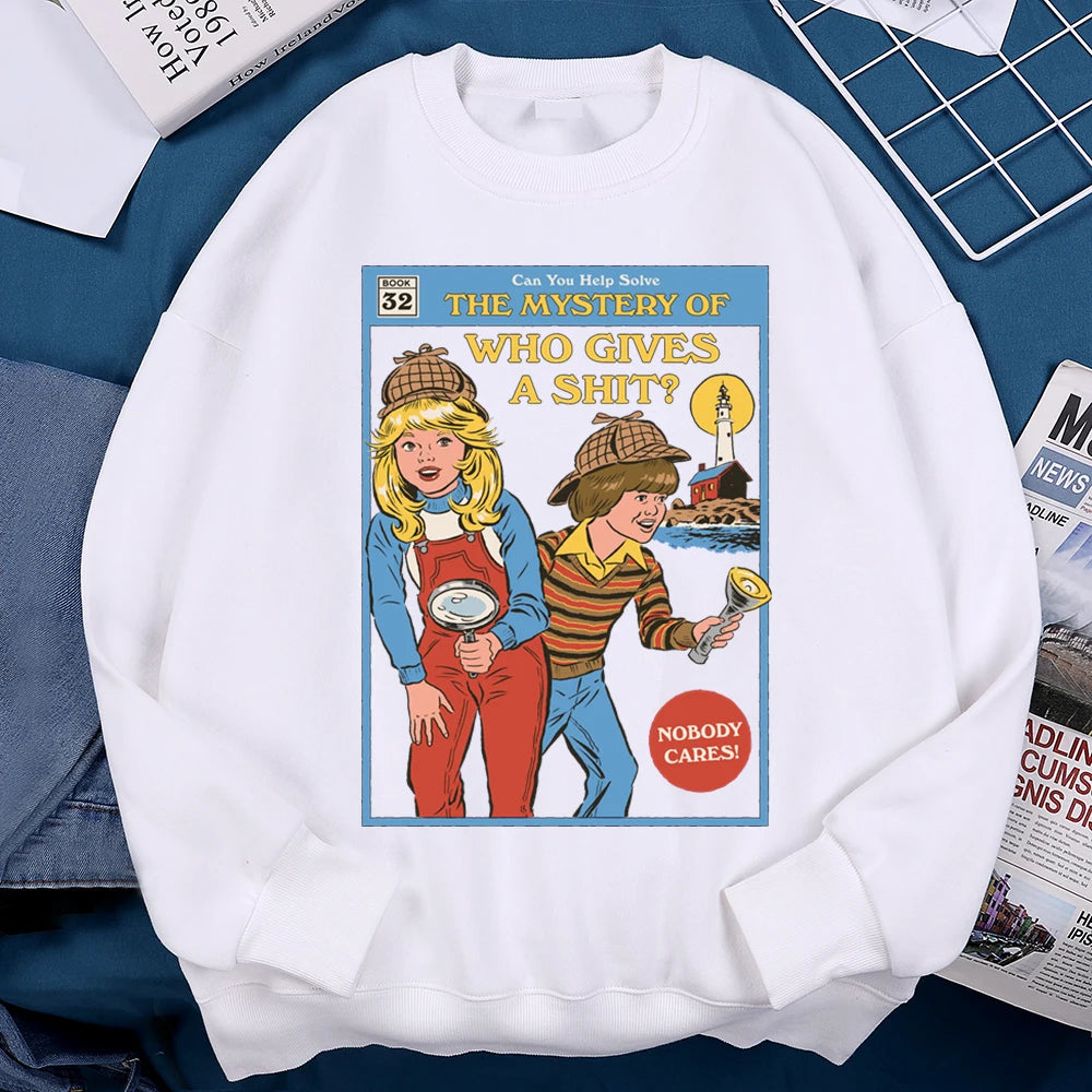 Sweatshirt Unisex Mystery of Who Gives a Sh*t Parody Fleece Crewneck Pullover