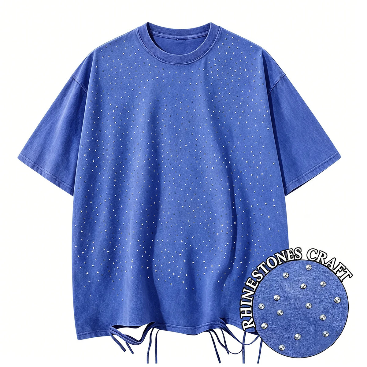 T-Shirt Unisex Rhinestone Acid Wash 100% Cotton Retro Punk Loose Hip Hop Tee