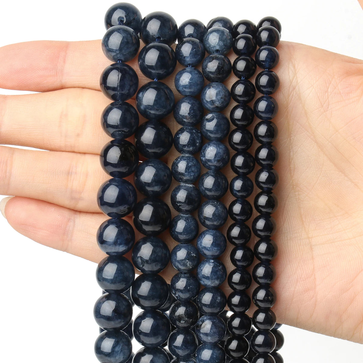 Stone Beads Round Deep Blue Sapphire-Style for DIY Jewelry Making Craft Beads