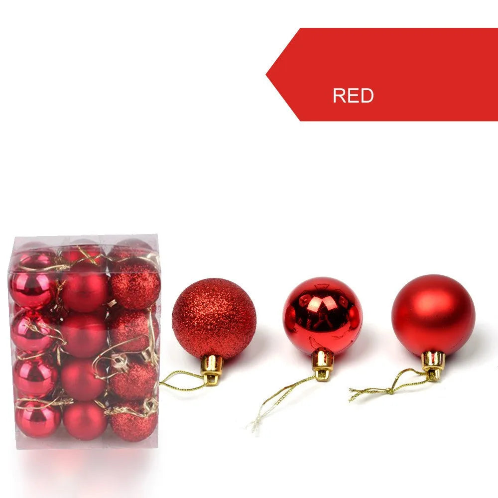 Christmas Ornaments 24pc Glitter Bauble Set Tube 12 Colors 1.18 in