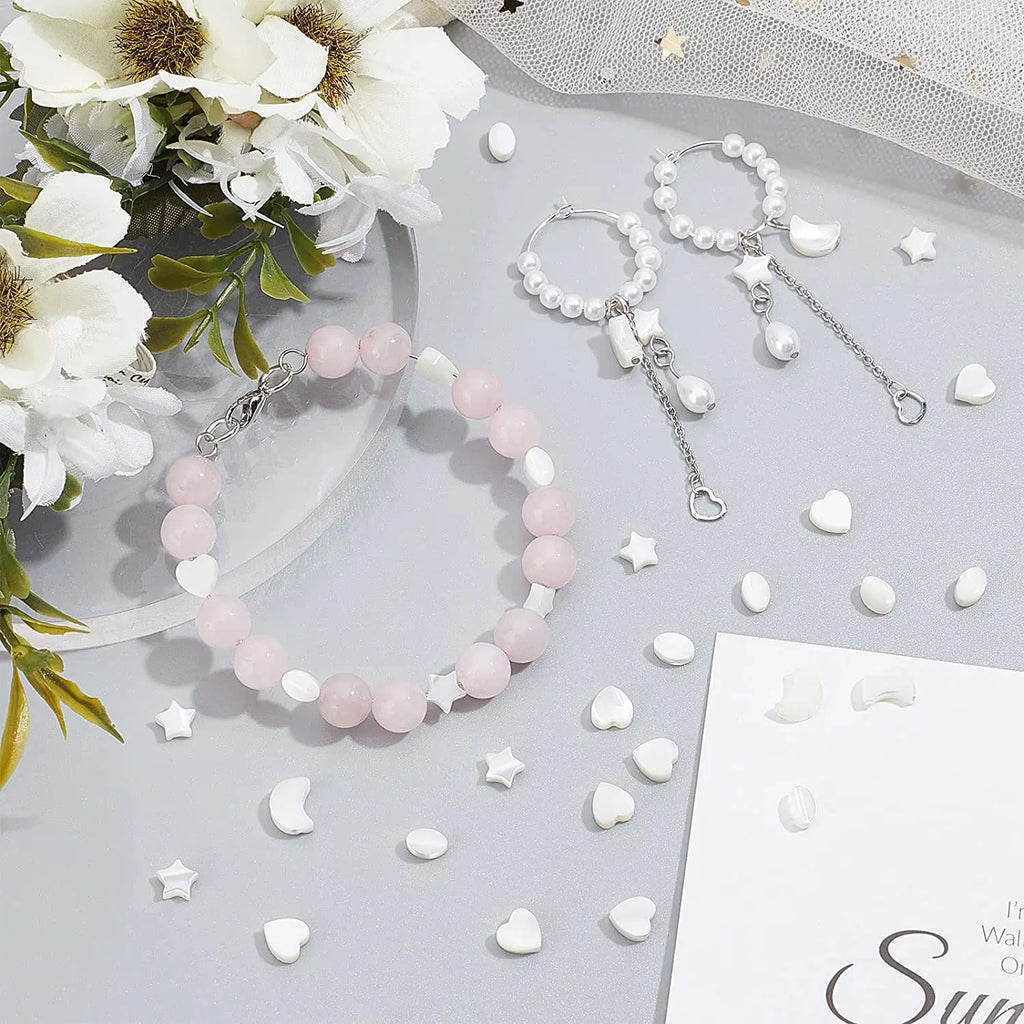 Shell Beads Mother-of-Pearl Heart Star Round Shapes for DIY Jewelry Making