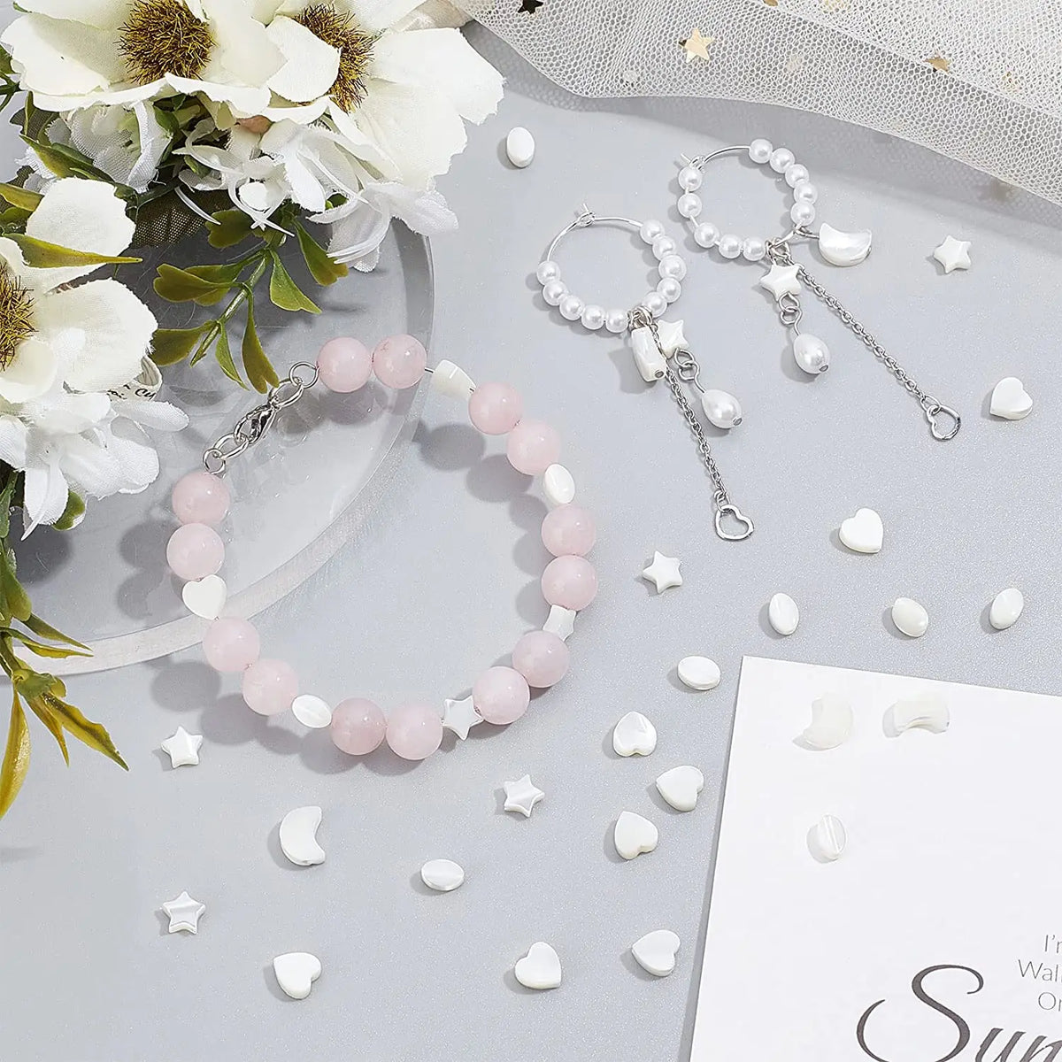 Shell Beads Mother-of-Pearl Heart Star Round Shapes for DIY Jewelry Making