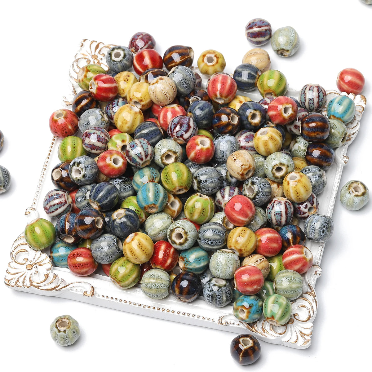 Ceramic Beads Pumpkin Watermelon Pattern Porcelain Fancy Glaze Bracelet Supplies