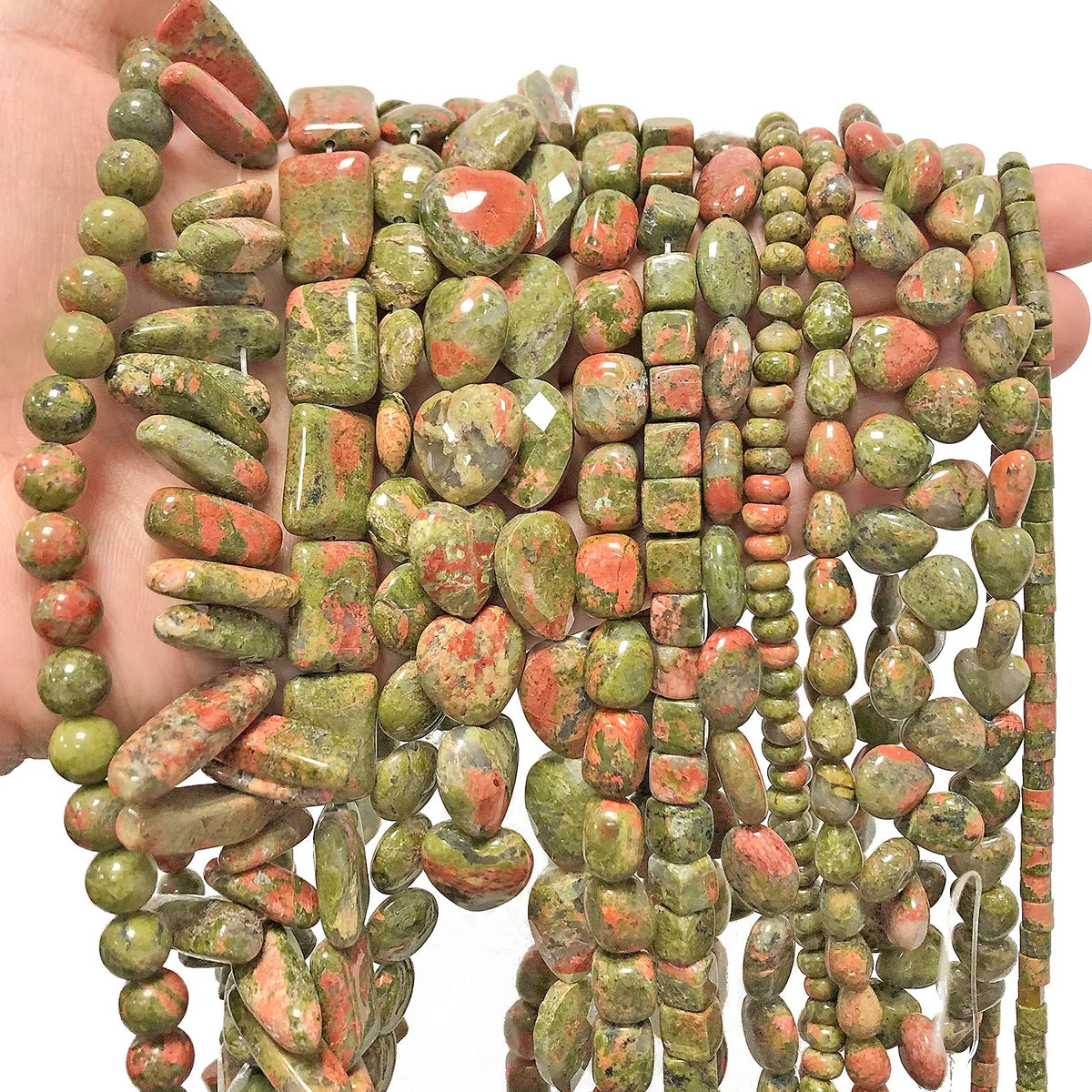 Stone Beads Unakite-Style Heart Drop Cube Shapes for DIY Jewelry Making