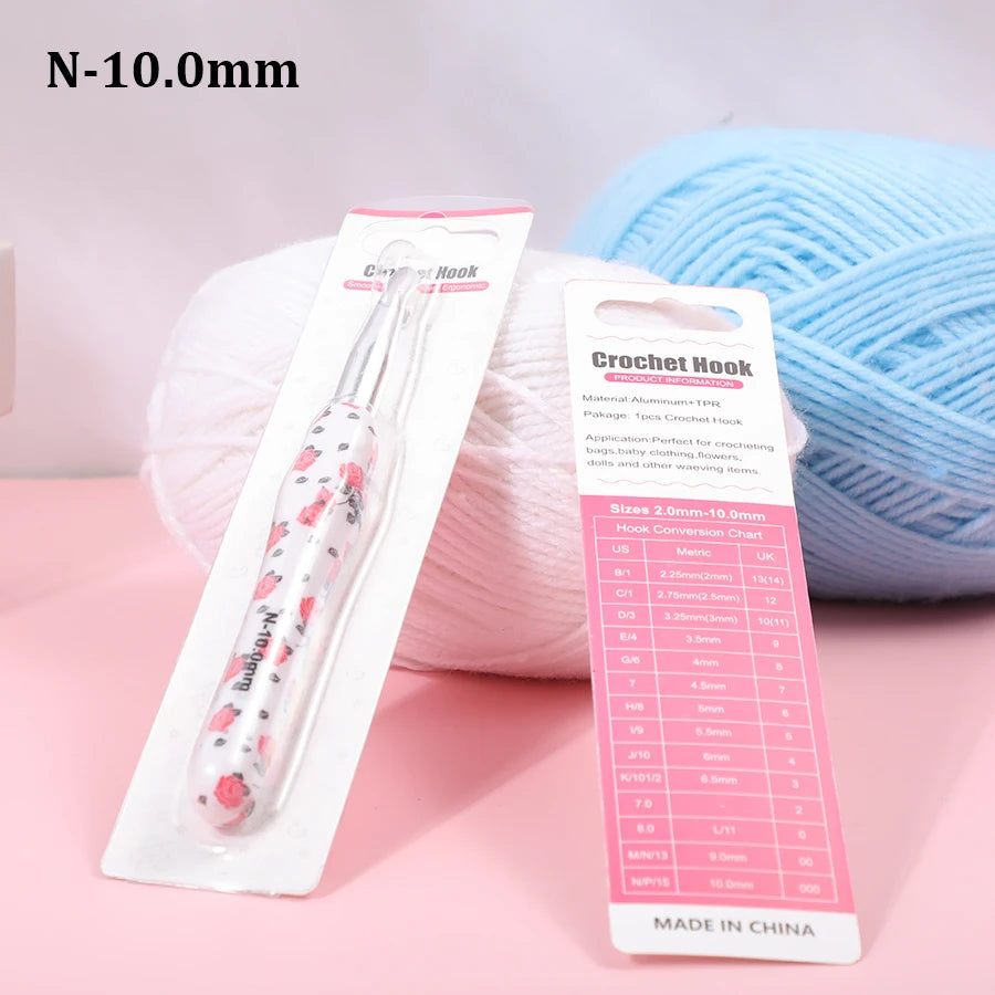 Crochet Hook, Rose Handle with Rubber Grip for Handmade Yarn Projects
