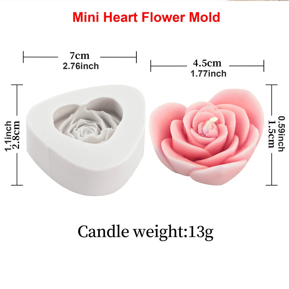 Rose & Peony Candle Mold - Silicone 3D Flower, 12 Styles