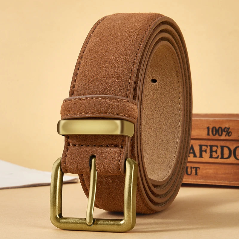 Women's Suede Leather Belt Gold Buckle Vintage Style for Dresses & Jeans