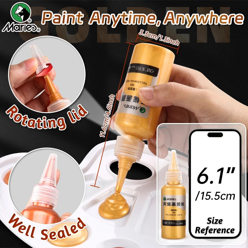 Marie's Metallic Acrylic Paint 50ml — Pearlescent & Shiny Pigments