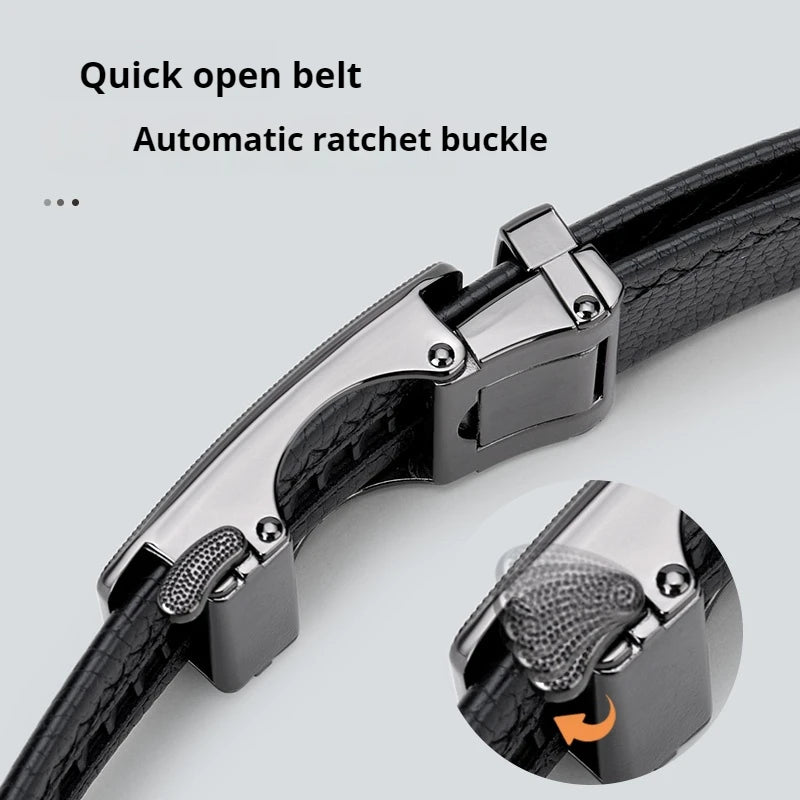 Men's Genuine Leather Belt Automatic Buckle Adjustable for Jeans, Business Wear