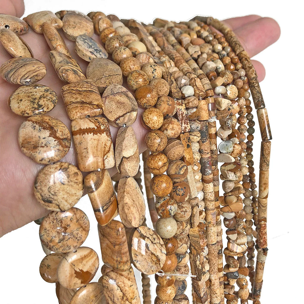Stone Beads Picture Jasper-Style Round Tube Rondelle for DIY Jewelry Making